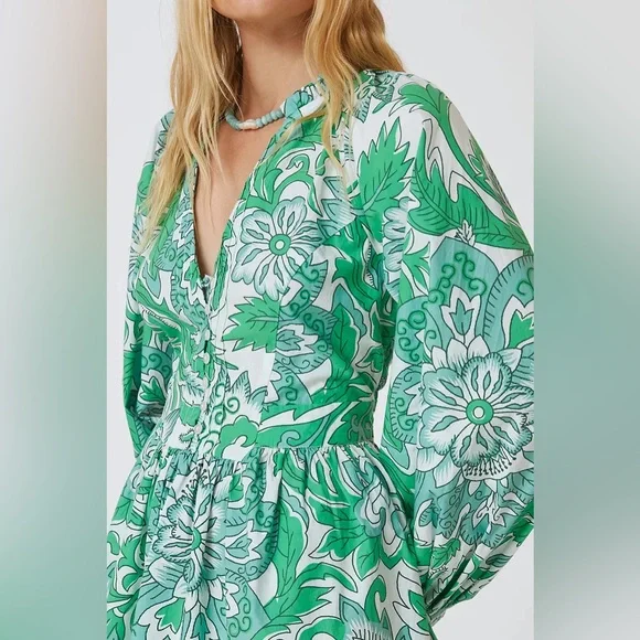 Anthropologie Green Floral Long Sleeve Dress - Picture 3 of 7